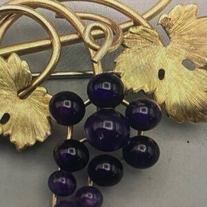 Krementz Elegant Gold Filled and Amethyst Bead Grape Brooch